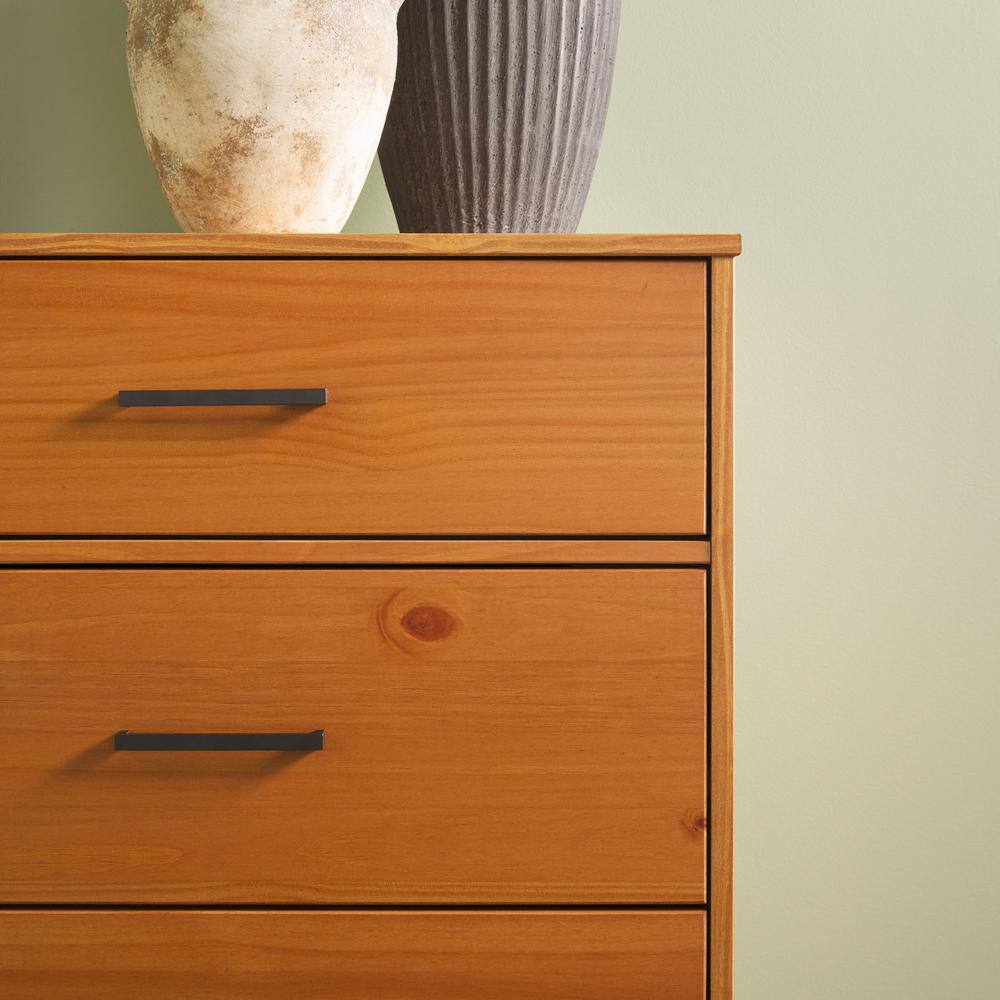 Caramel Solid Pine Wood 6-Drawer Dresser with Metal Handles