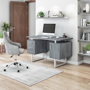 52 in. Rectangular Gray/Chrome 2 Drawer Computer Desk with File Storage
