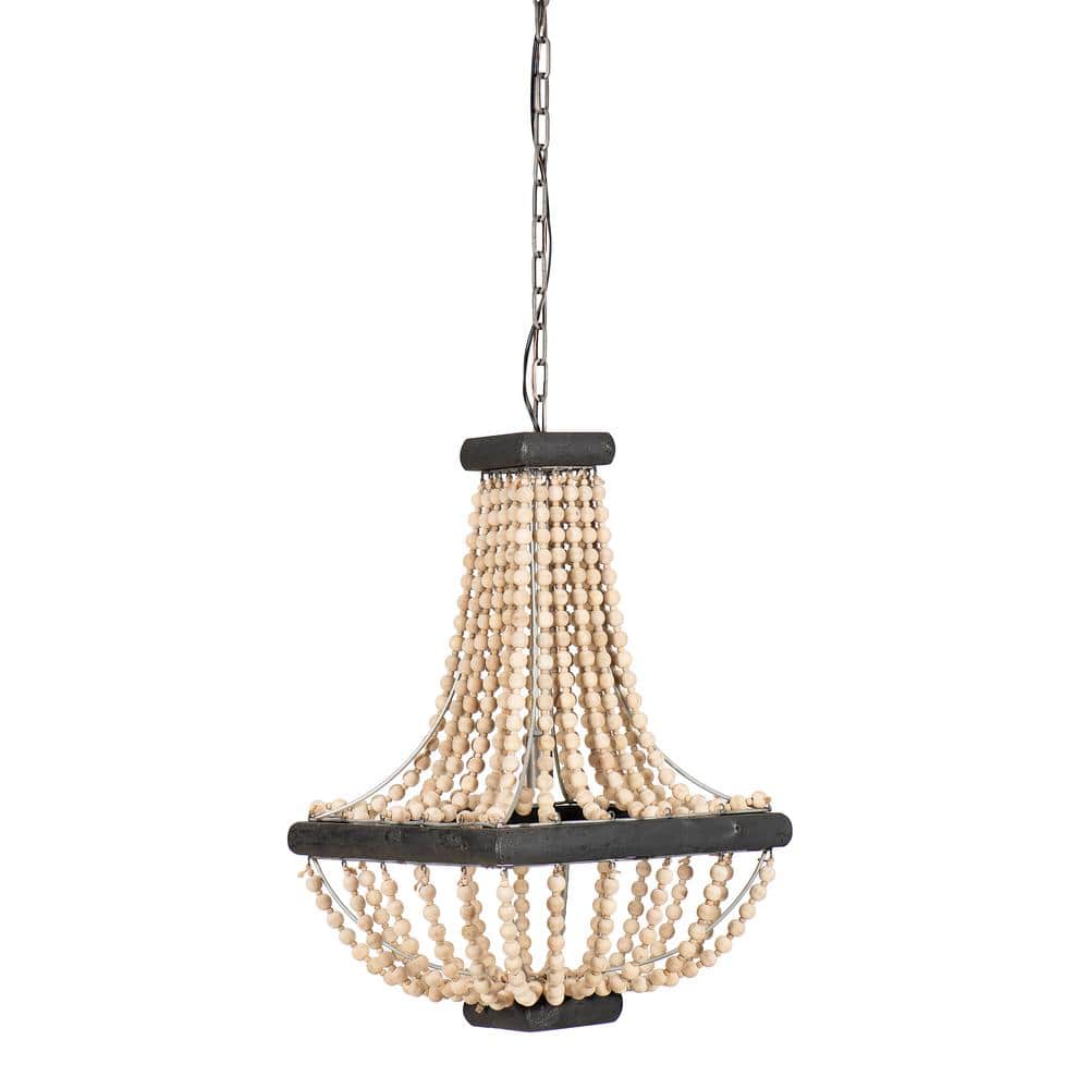 Storied Home 1-Light Wood Beaded Hanging Pendant Light EC0159 - The ...