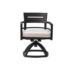 Ember Black Rocking Aluminum Outdoor Dining Chair with Sunbrella Biege Cushion (2-Pack)
