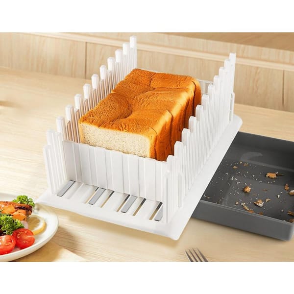 8.1 in Plastic Blade Adjustable Bread Slicer Guide with Storage Tray, 3-Slice Thickness for Homemade Bread