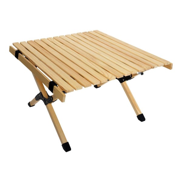 OGETFUUR 23.62 in. Natural Square Beech Wood Portable Foldable Outdoor Picnic Table, Camping Table with X-Frame