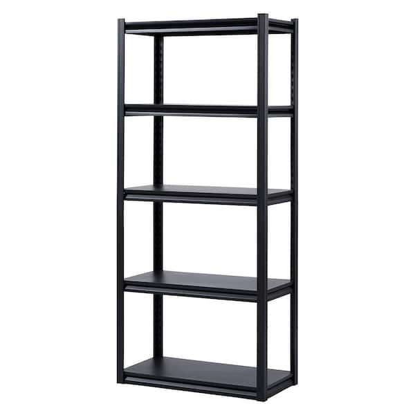 Steel Storage Shelves, 2000 lbs. 5 Tier Garage Storage Shelving, 16in. D x 32in. W x 72in. H Adjustable Black Shelves
