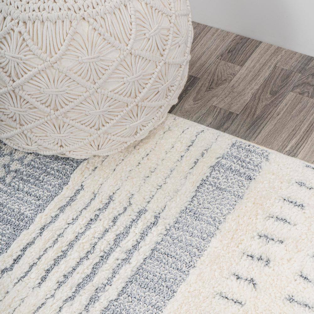 Gray and Cream Abstract Geometric 4' x 6' Shag Area Rug