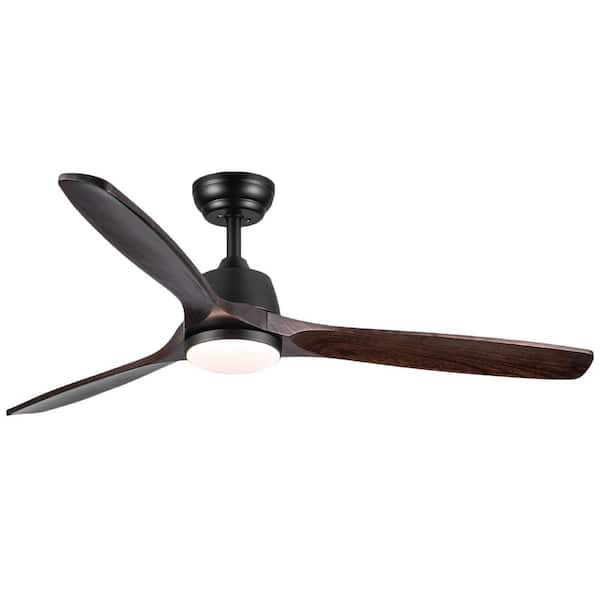 PUDO 52 in. Integrated LED Indoor Black Brown Ceiling Fan Lighting with Remote