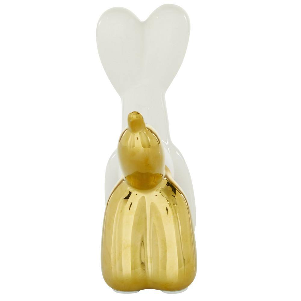 White and Gold Ceramic Balloon Dog Sculpture for Kids