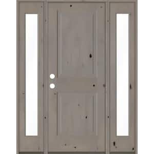 58 in. x 80 in. Rustic Knotty Alder Right-Hand/Inswing Clear Glass Grey Stain Square Top Wood Prehung Front Door