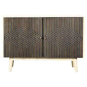Brown, White and Black Wood Top 43 in. Sideboard with 2 Interior Shelves