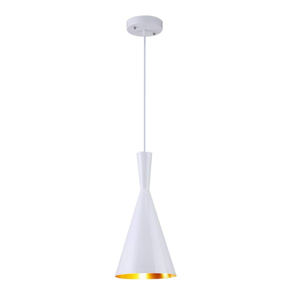 Decomus 100-Watt 1-Light White Cone Shaded Pendant Light with Aluminum Shad