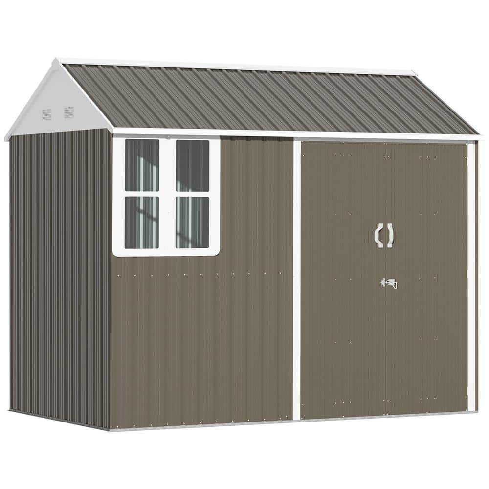 Gray 6' x 8' Metal Outdoor Storage Shed with Windows