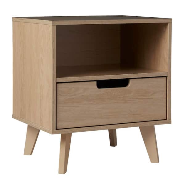 1-Drawer Riviera Wood Mid-Century Modern Nightstand with Cubby