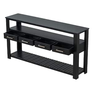 62.2 in. W x 13.8 in. D x 32 in. H Black Console Table Linen Cabinet with 4 Drawers and 2 Shelves