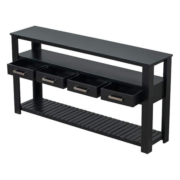 Unbranded 62.2 in. W x 13.8 in. D x 32 in. H Black Console Table Linen Cabinet with 4 Drawers and 2 Shelves