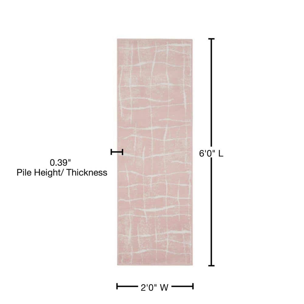 Abstract Pink Ivory Synthetic 2' x 6' Reversible Area Rug