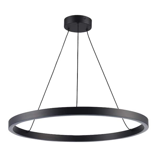 24 in. Integrated LED Black Circular Ring Pendant Light Fixture