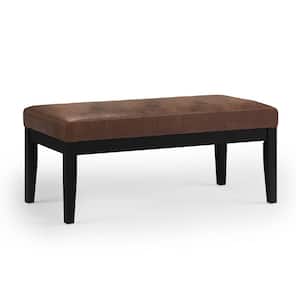 Lacey 41 in. Wide Contemporary Rectangle Tufted Ottoman Bench in Distressed Chestnut Brown Vegan Faux Leather