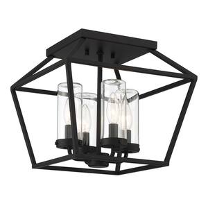Bastille 4-Light Black Outdoor Flush Mount Light with Clear Glass (1-Pack)