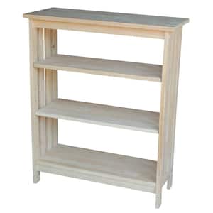 36 in. Unfinished Wood 3-shelf Standard Bookcase with Adjustable Shelves
