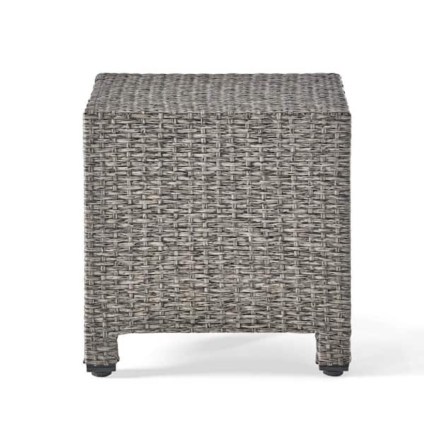 Puerta Black Faux Rattan Outdoor Patio Side Table