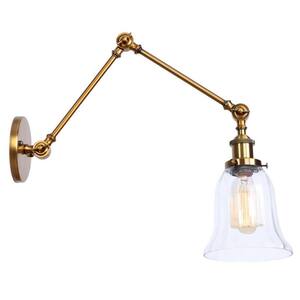 WEIS 1-Light Brushed Vintage Gold Sconce with Glass Bell Lampshade Swing Arm Wall Lighting