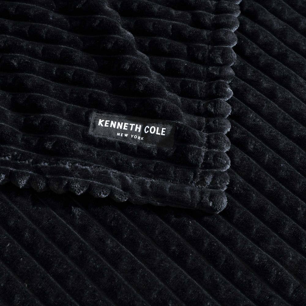 Kenneth Cole Black Textured Plush Reversible Throw Blanket