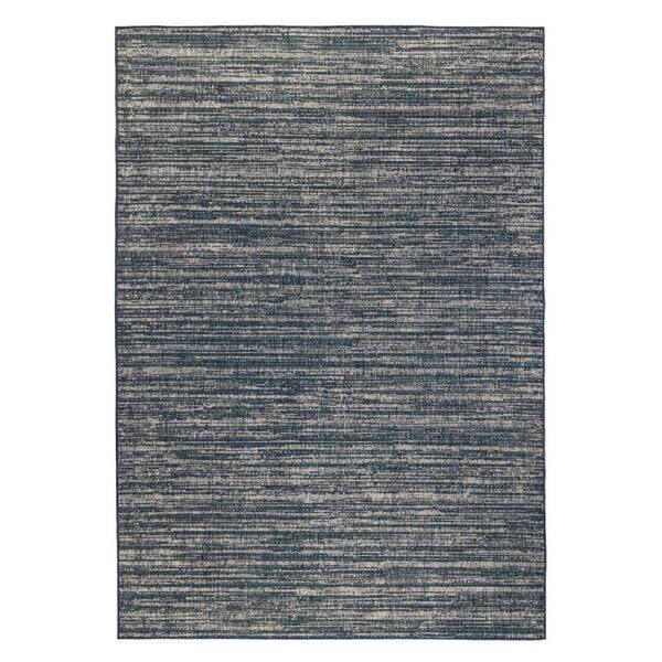 Gray, Blue 9 ft. x 12 ft. Loomed Striped Polypropylene Rectangle Indoor/Outdoor Area Rug