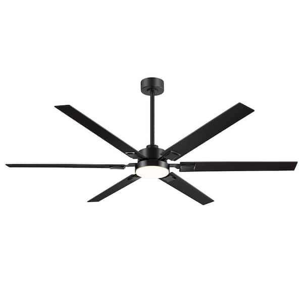 6 ft. Indoor Black Commercial Ceiling Fan with Adjustable White Integrated LED with 6-Reversible Blades and Remote