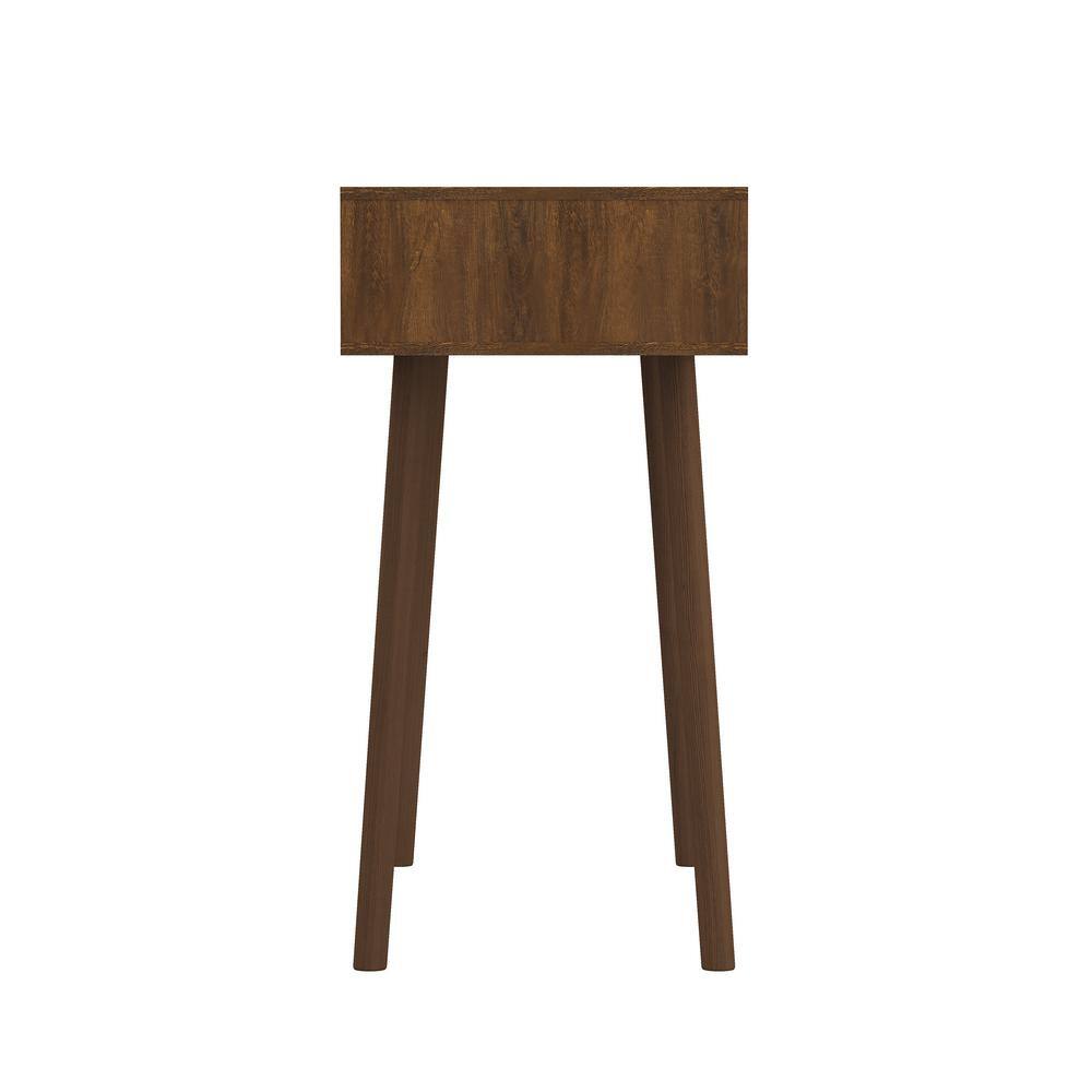 Walnut Mid-Century Modern Console Table with Rattan Drawers