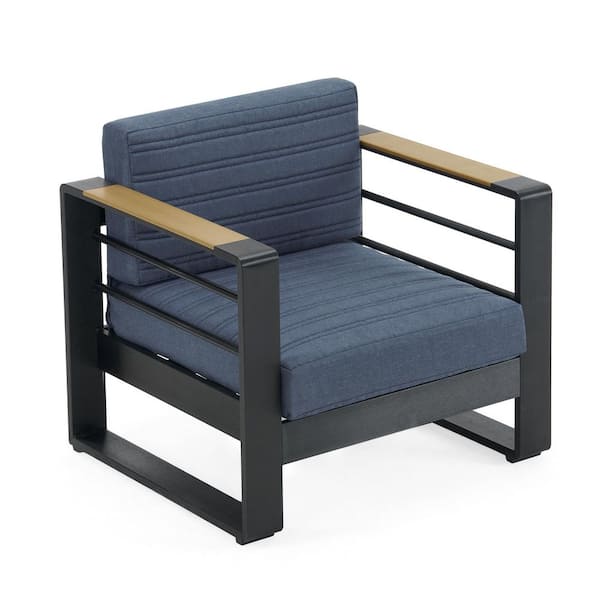 Unbranded Modern Design Aluminum Outdoor Patio Lounge Chair, Open Backrest Club Chair with Blue Cushion Durable Frame