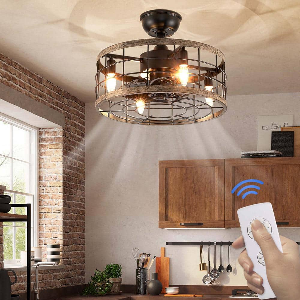 FANNEHONNE 17.71 in. Indoor Matte Black Downrod Wood Cage Ceiling Fan