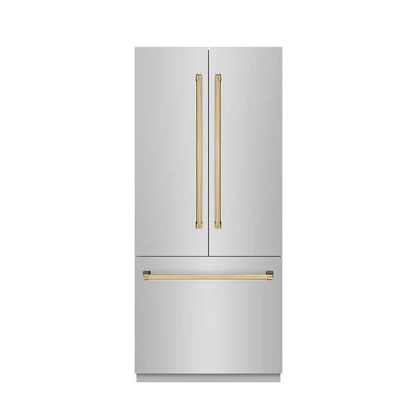 Autograph 36 in. 19.6 cu. ft. Counter Depth Built-In Bottom Freezer Refrigerator with Stainless Interior and Gold Accent