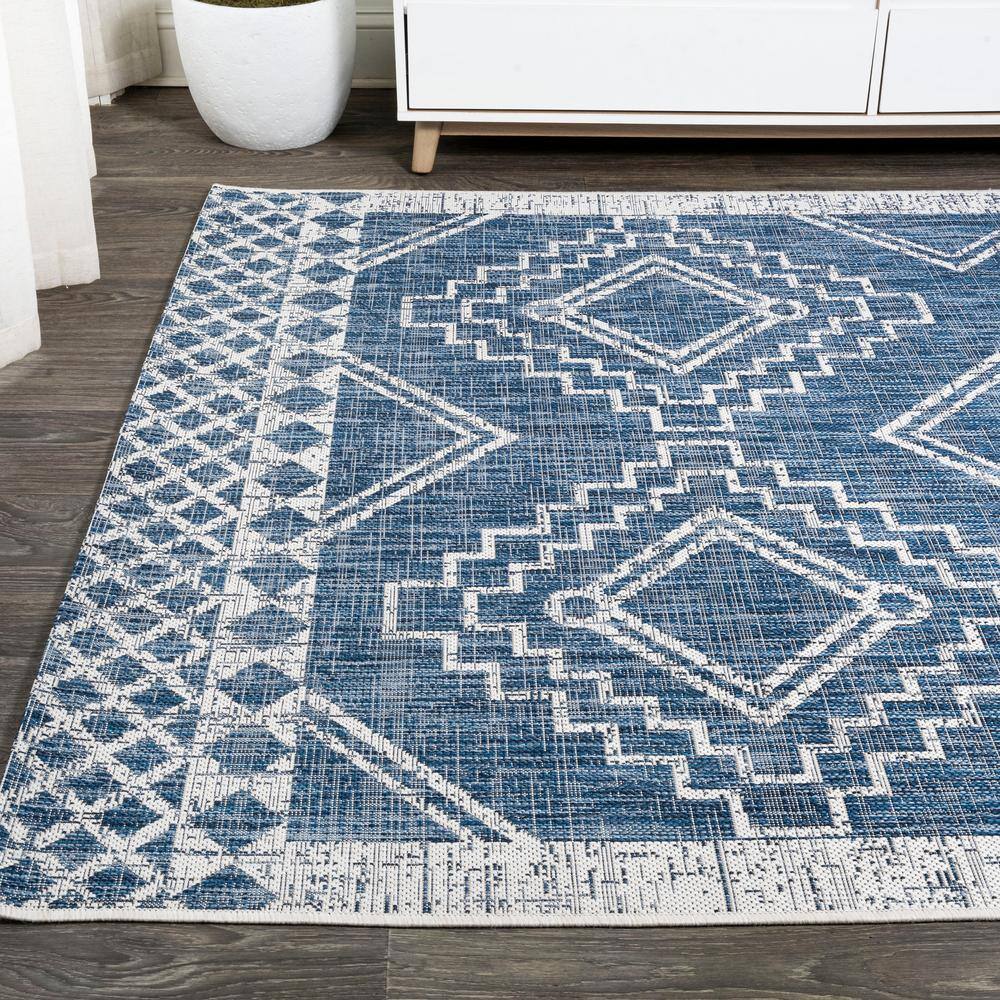 Marokko Diamond Tribal Medallion 3x5 Blue/Ivory Synthetic Rug