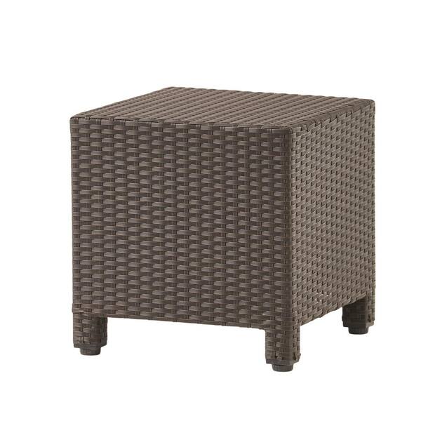 Noble House Maverick Dark Brown Square Faux Rattan Outdoor Patio Side Table