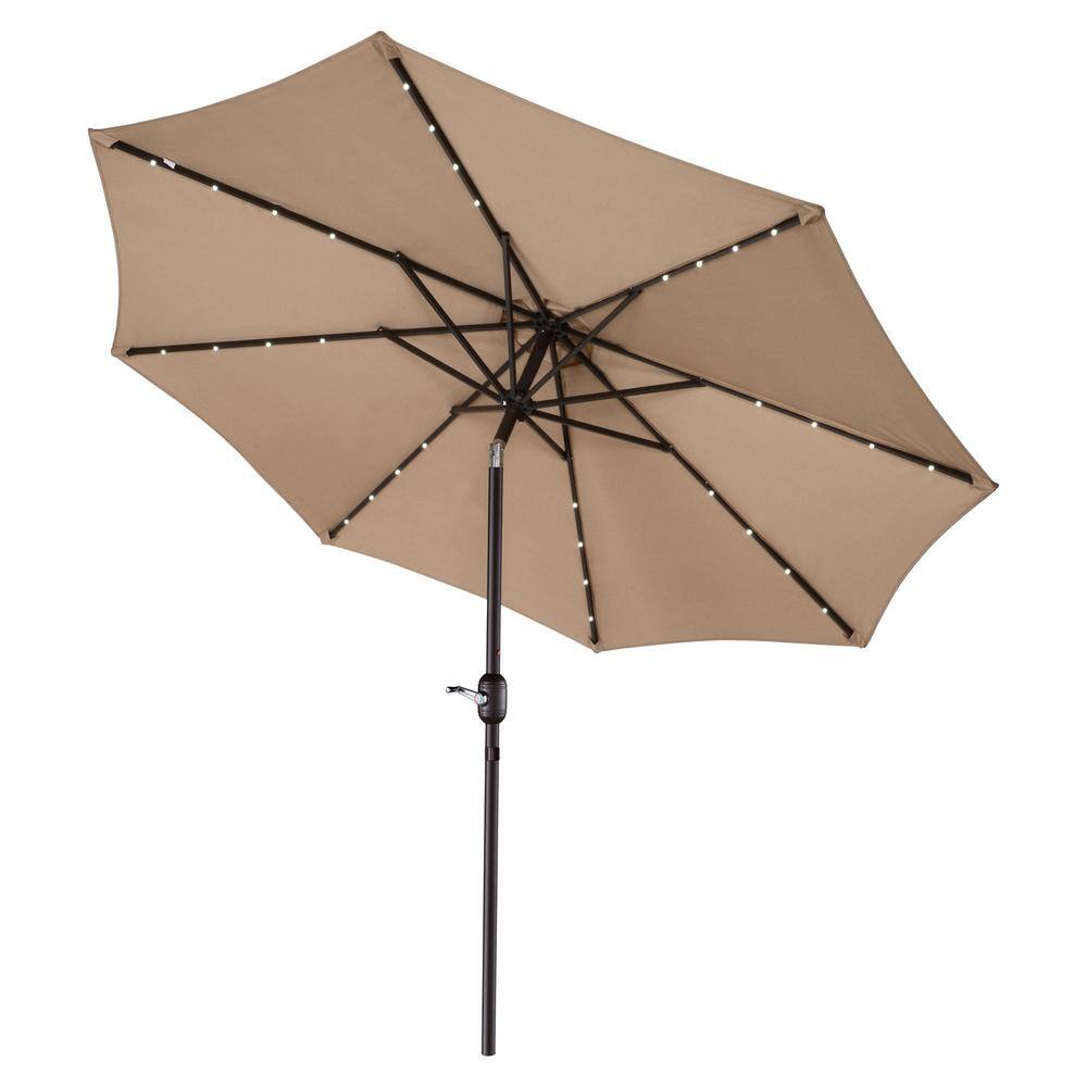 Beige 9-Foot Octagon Patio Umbrella with LED Lights and Steel Pole