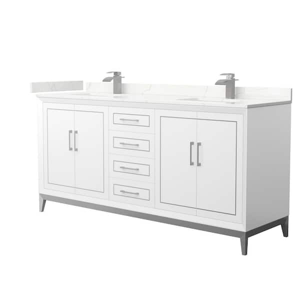 Wyndham Collection Marlena 72 in. W x 22 in. D x 35.25 in. H Double Bath Vanity in White with Giotto Quartz Top