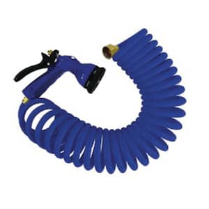 Coiled Hose with Adjustable Nozzle - 15 ft., Blue