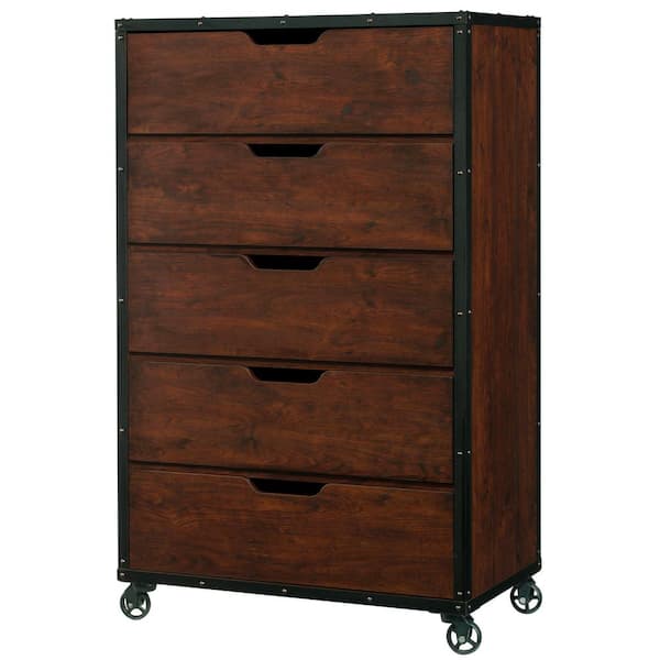 Furniture of America Davidson 5-Drawer Vintage Walnut Chest YNJ