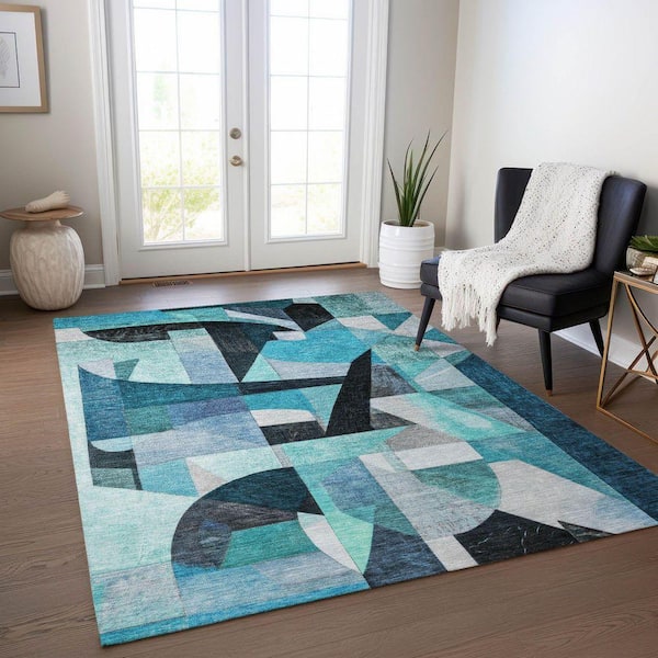 Chantille Machine Washable Indoor/Outdoor Abstract ACN1757 Teal 5 ft. x 7 ft. 6 in. Area Rug