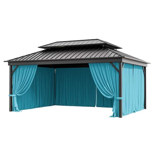 Kimunuk 12 ft. x 16 ft. Universal Outdoor Privacy Curtains, Gazebo Replacement with Zipper Lake Blue (4-Side Curtain Only)