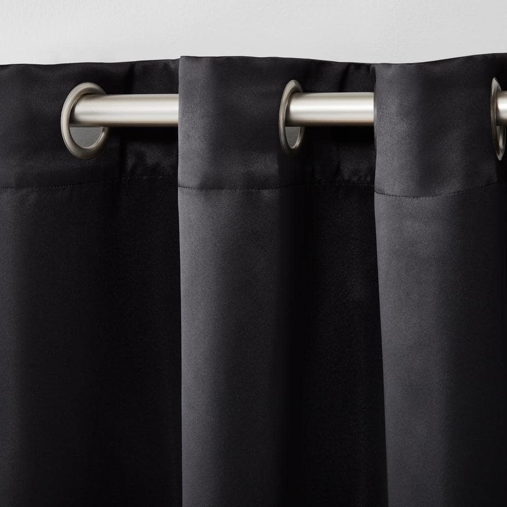 Seville Black Sateen Room Darkening Grommet Curtain Panels, 38"x96"