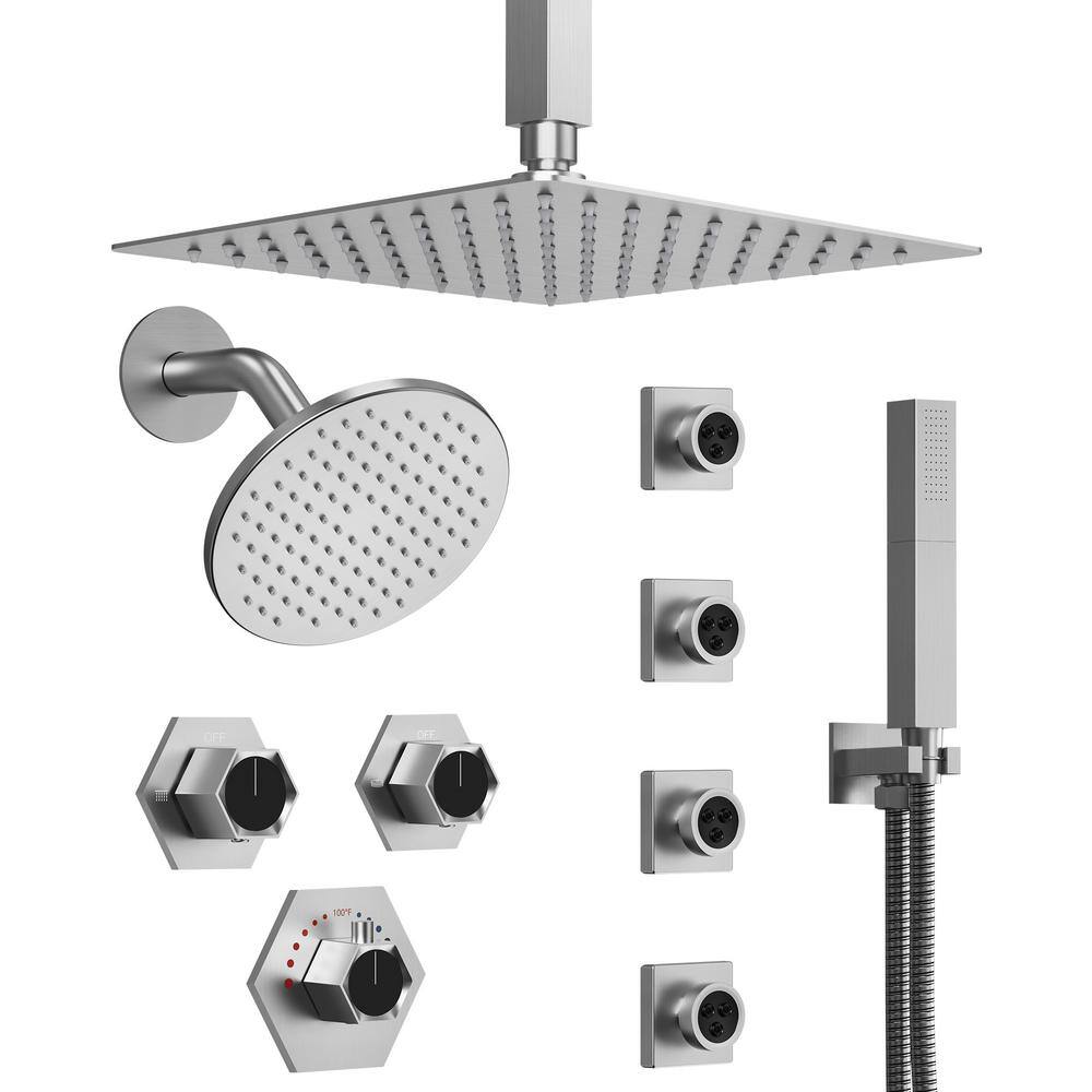 GRANDJOY Multifunction Dual Shower System 12 in. 5Spray Square High Pressure with Hand Shower