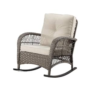 Wicker Outdoor Rocking Chair Lounge Chair Patio with Beige Cushion