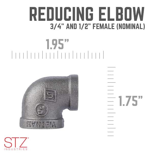 STZ 3/4 in. x 1/2 in. Black Iron 90° FIP x FIP Reducing