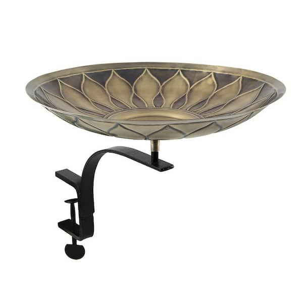 16 in. W Antique and Patina African Daisy Birdbath with Rail Mount Bracket