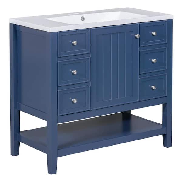 36 in. W x 18 in. D x 34 in. H Single Sink Freestanding Bath Vanity in Blue with White Ceramic Top