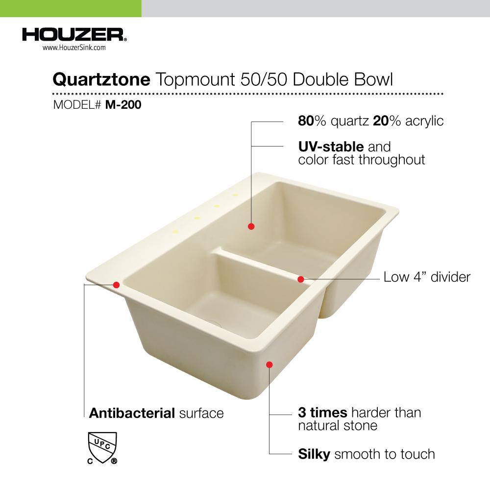 White Granite Double Bowl Topmount Kitchen Sink