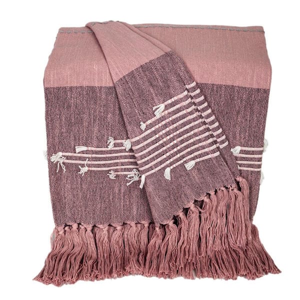 HomeRoots Pink Striped Cotton Throw Blanket