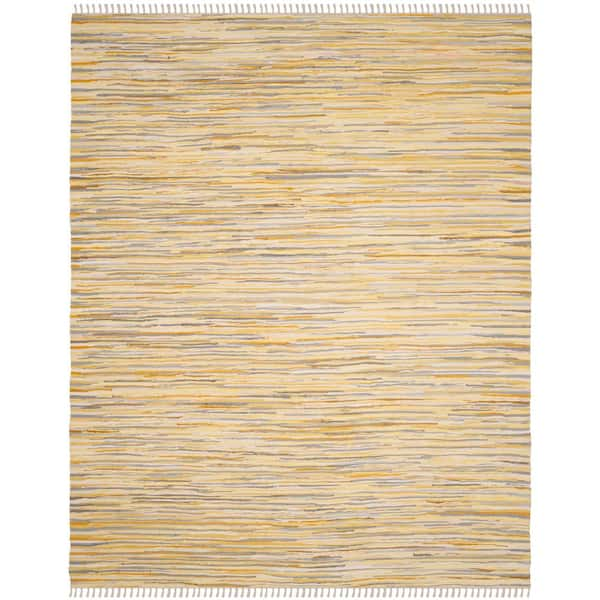 SAFAVIEH Rag Rug Gold/Multi 9 ft. x 12 ft. Fleck Striped Area Rug