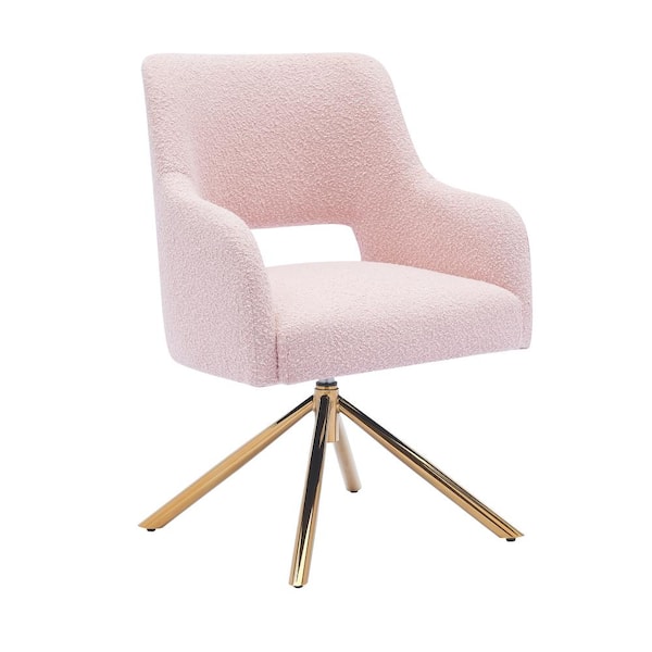 WESTINFURNITURE Stain Resistant Boucle Fabric Upholstered Swivel Vanity Stool Side Chair for Living Room Home Office in Dusty pink