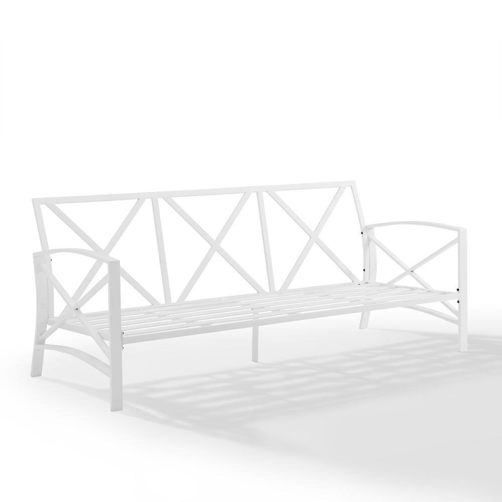 Gray Cushioned White Metal Outdoor Sofa with Three Seats